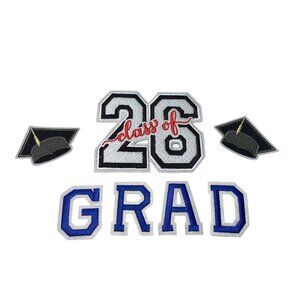 Class of 26 Grad Package of Embroidered Fabric Patches Sewn or Iron On 7pcs NEW